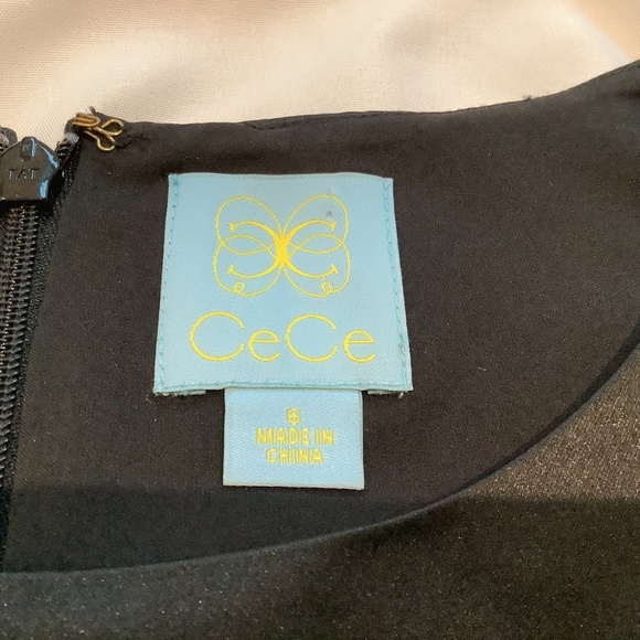 Cece by Cynthia Steffe Black Satin Red Rose Fit and Flare Cocktail Dress, Size 6 - Picture 8 of 15